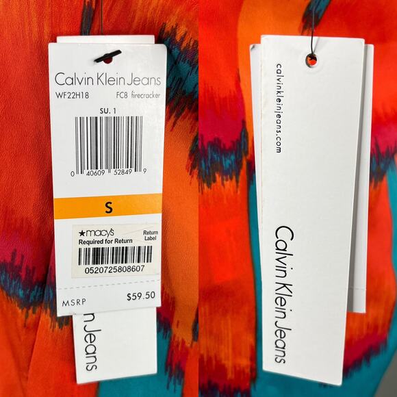 Calvin Klein Firecracker Blouse Small Orange Teal Short Sleeves New - Picture 6 of 12
